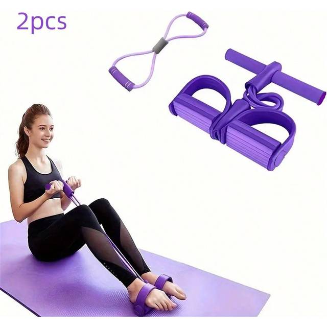 SHEIN 1pc/2pcs/Set, Multifunctional Tension Rope, 4-Tube Elastic Yoga Pedal Puller Resistance Band, 8-Shaped Fitness Resistance Band With Handle, Suitable F