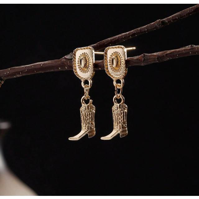 SHEIN 1pair European & American Vintage Western Cowboy Style Alloy Cowboy Hat & Boots Shaped Dangle Earrings For Women, Daily Wear