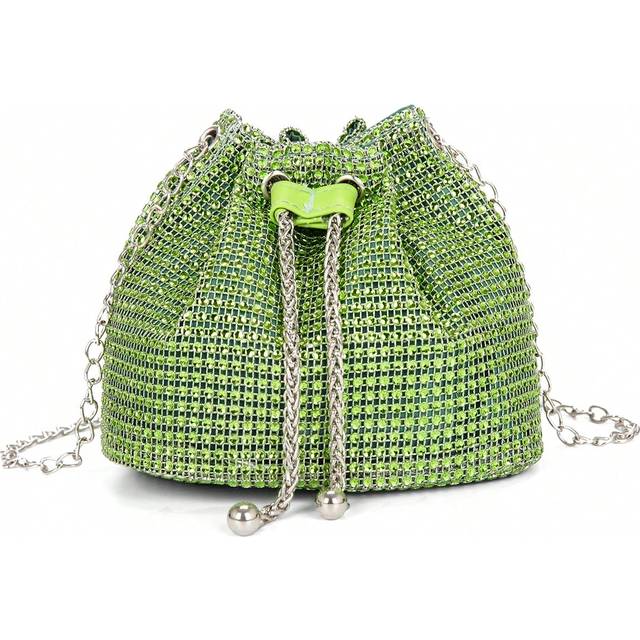 SHEIN Shiny,Glitter Bling Glamorous,Elegant,Exquisite,Quiet Luxury Mini Bucket Bag Green Rhinestone Decor Drawstring For Party, Clear Bag Dinner Bag,Evening