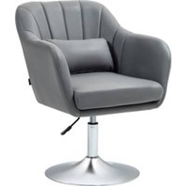 Homcom Swivel Accent Chair For Living Room Contemporary Vanity Armchair With Adjustable Height Thick Cushion Lumbar Support Armrest Dark Grey
