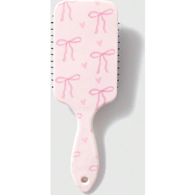 ROMWE 1pc Pink Bowknot Designed Hair Cushion Comb, Anti-Static Smooth Massage Paddle Hair Brush For Home Use