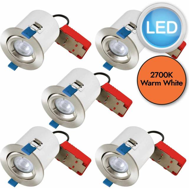 Set of 5 satin chrome fire tilt warm white gu10 recessed ceiling downlights