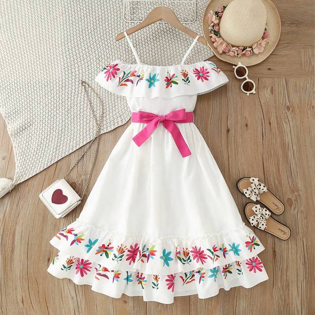 SHEIN Tween Girl Big Kid Swing Floral Dress, Suitable For Birthday, Casual, Commute, Travel And Vacation