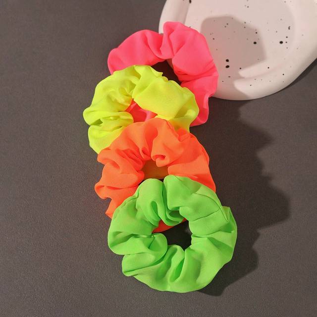 SHEIN 4pcs Bright Fluorescent Color Hair Tie/Headwraps For Women, School Scrunchies Scrunchy Hair Ties