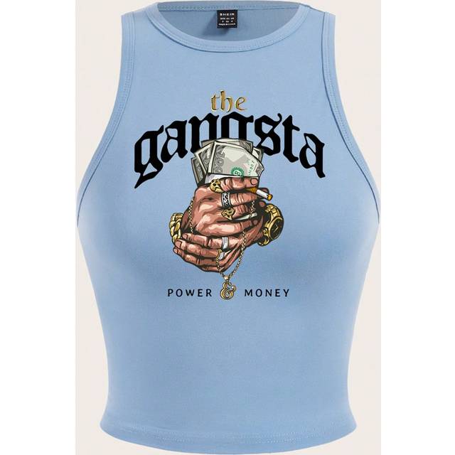 Slaydiva Casual Hand And Money Pattern Fitted Round Neck Women Tank Top, Suitable For Summer