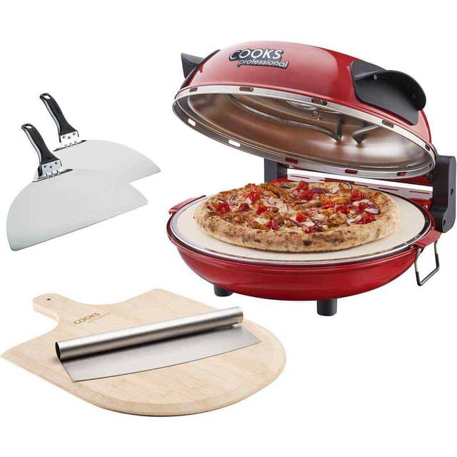 Authentic Stone Baked Pizza Maker Oven with Bamboo Chopping Board and Cutter Set - Red - One Size