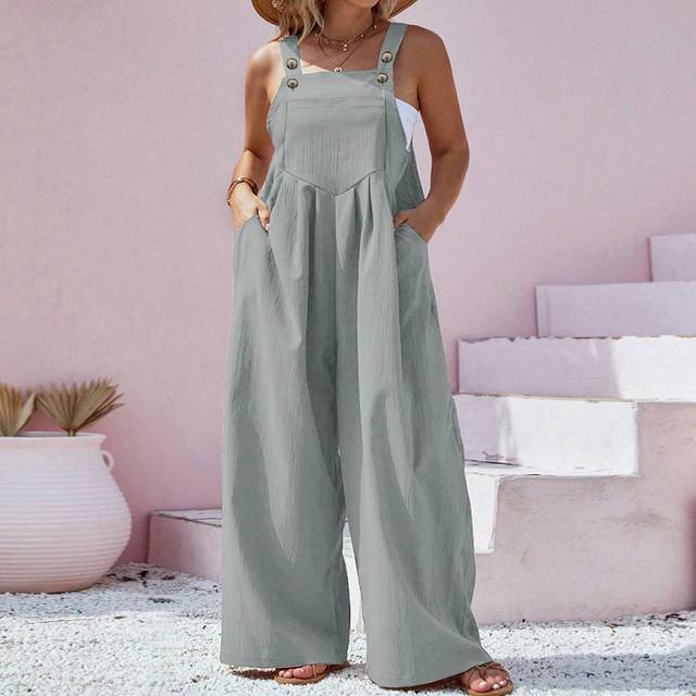 SHEIN Plus Size Spring / Summer /Autumn Casual Solid Color Wide Leg Bib Overall Jumpsuit