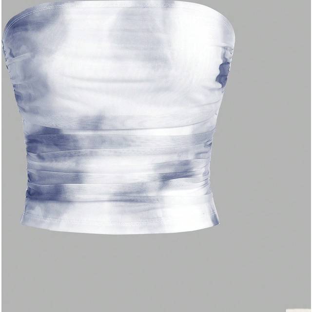 SHEIN Casual Summer Tie Dye Ruched Strapless Crop Tube Top Going Out Top