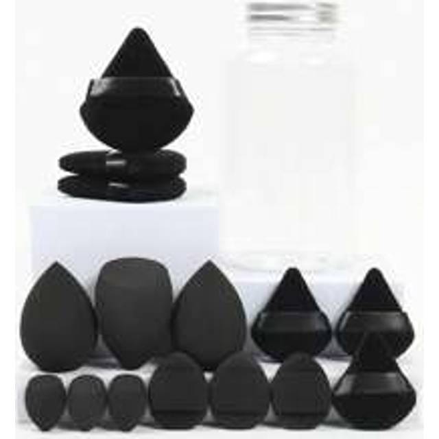SHEIN Makeup Sponge Set With 15 Sponges And Storage Jar, 3 Regular Makeup Sponges & 3 Mini Makeup Sponges & 3 Loose Powder Puffs & 3 Mini Loose Powder Puffs
