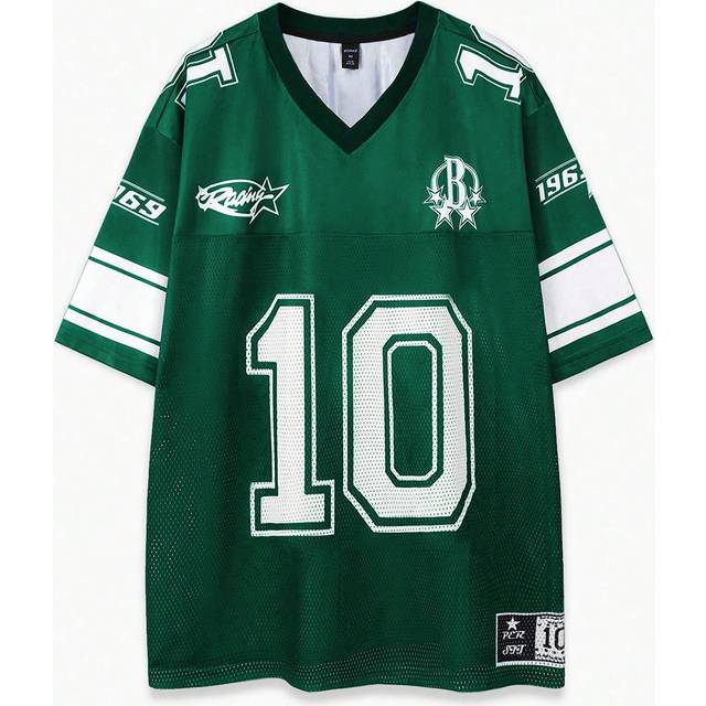 ROMWE MEN Men&#39;s Sports Jersey Short Sleeve Football Jersey Style T-Shirt, Mesh Fabric Patchwork, Summer, School