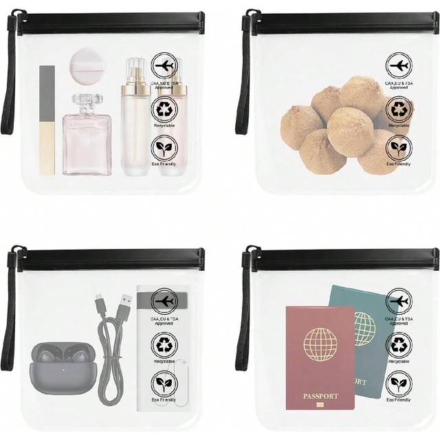 SHEIN 1pc/4pcs Clear Travel Toiletry Bags TSA Approved Waterproof Toiletry Bag 7.87X7.87 Inch Portable Zipper Makeup Bags Leakproof Security Liquid Wash Pou