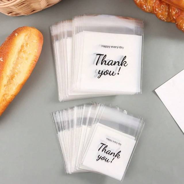 SHEIN 100Pcs Plastic Candy Gift Bags Thank You Party Decor Sandwich Bread Packaging Bags Transparent OPP Self Adhesive Pouch Wedding Party Gift Bags