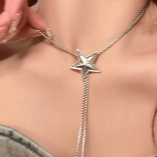 SHEIN 1pc Vintage Elegant Five-Pointed Star Pendant Long Pull Chain Necklace For Women&#39;s Evening Party Jewelry
