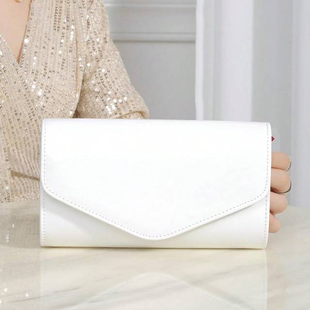 SHEIN 1pc Solid Color Pu Magnetic Closure Chain Clutch Bag For Daily Use, Date And Party, Essential Wedding Items,Perfectly Matching With Graduation Dress,