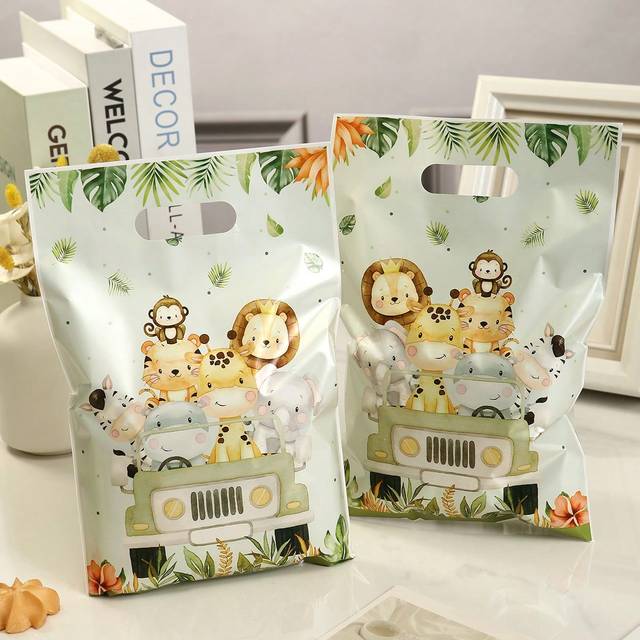SHEIN 10/20/50pcs 16.5*25cm Jungle Animal Pattern Gift Bag, Candy Tote Bags, Birthday Party Packaging Bags, Holiday Birthday Party Gift Bag