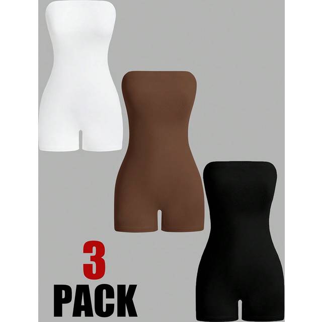 SHEIN 3pcs Solid Tube Unitard Romper