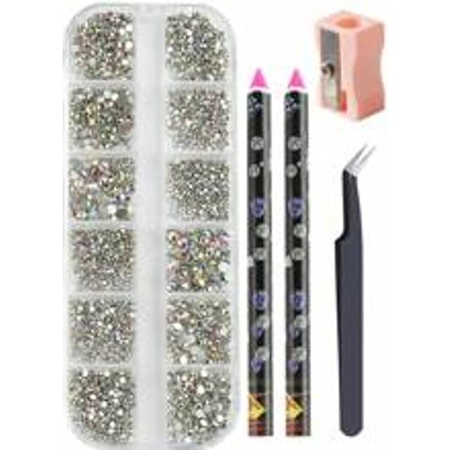 Multi-Size AB Kristall Nagel Strass Set Platt Botten Kristallklar Diamant Gems Gör-det-själv Nageldekorationer Strassstenar Med Naglar Kritor, Pincett - Multifärgad