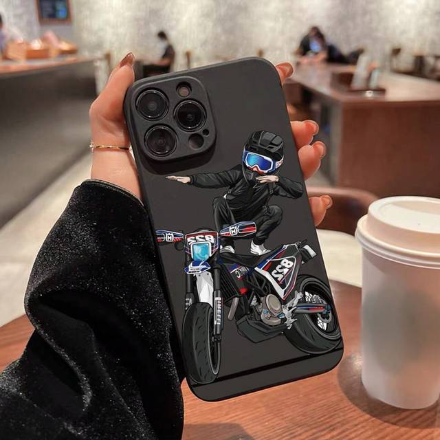 SHEIN Precision Hole Straight Edge Compatible With MOTOrbike Cool Kid Painted Anti-Drop Phone Case For P14ProMax, 3D P13 Cartoon P11 Painted P12 Anti-Drop X