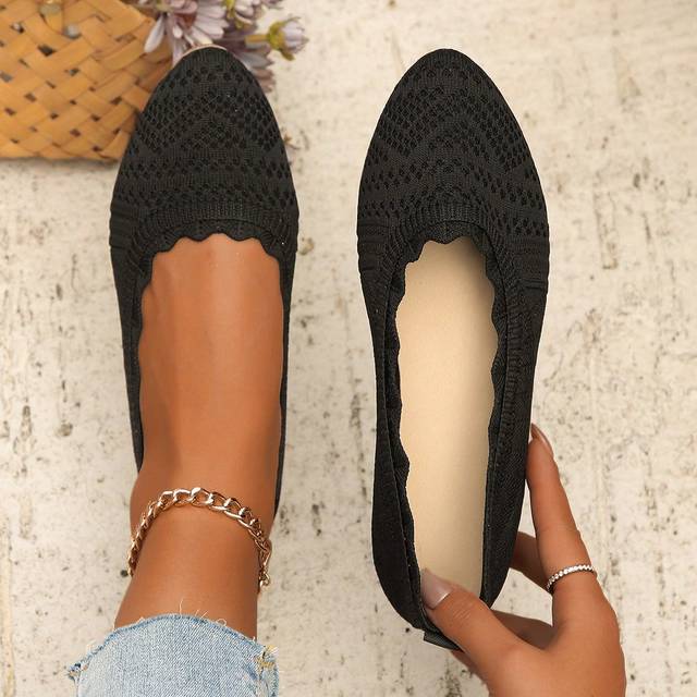 SHEIN Women&#39;s Mesh Breathable Shoes Knitted Lace Pointed Toe Slip-On Soft Bottom Ballet Flat Shoes