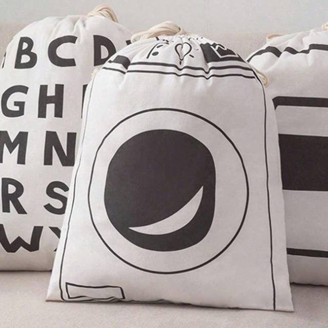 SHEIN Washing Machine Pattern Drawstring Drawstring Storage Bag, Travel Garments Bag, Machine Washable Garment Drawstring Bag, Large Capacity Laundry Bag, E