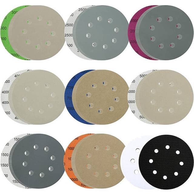 64 Pcs Sanding Disc, 5Inch 8 Hole Sandpaper with 2 Interface Pads for Wet and Dry Polishing of Automotive,Metal and Wood