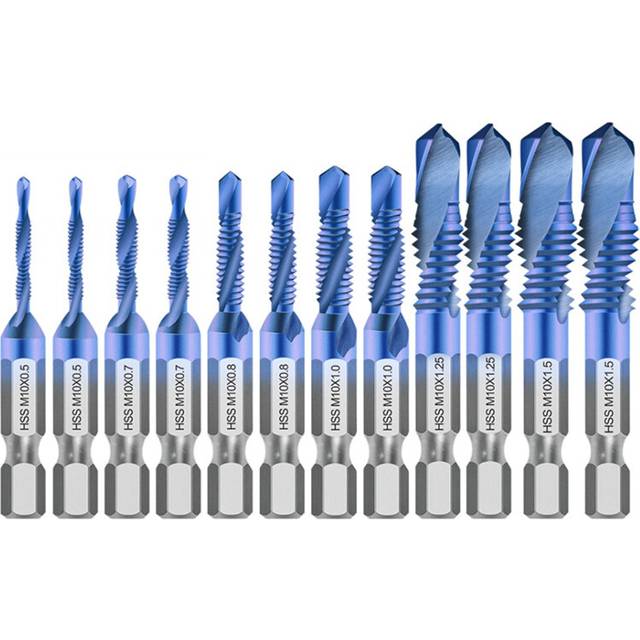 Hex Screw Thread Metric Tap Drill Bits Screw Machine HSS Compound Drill Hand Tools for Metal Steel Wood Plastic,12
