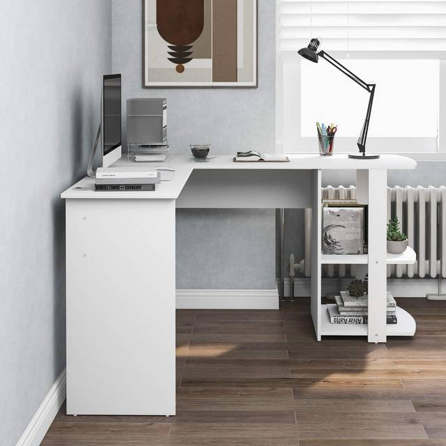 Corner Office Large Computer Desk, L-Shaped Desk - White (75cm H X 140cm W X 140cm D)