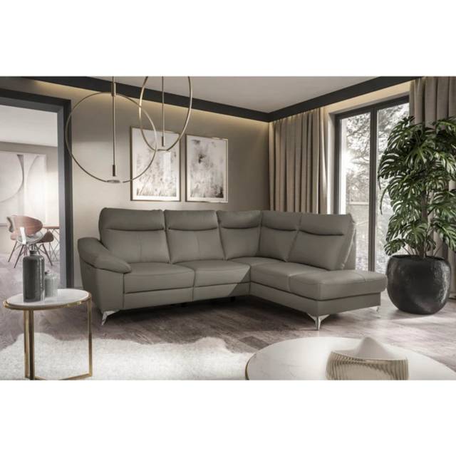 Cordelra Leather Sectional with Power Reclining Seat and Underseat Storage - Dark Grey (102cm H X 242cm W X 194cm D)
