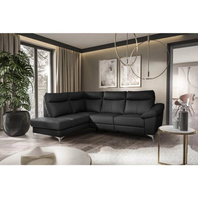 Cordelra Leather Sectional with Power Reclining Seat and Underseat Storage - Black (102cm H X 242cm W X 194cm D)