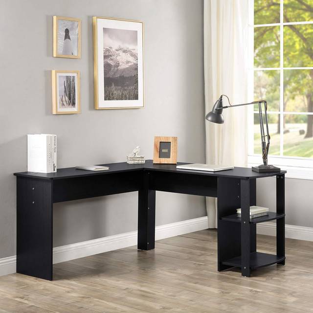 Corner Office Large Computer Desk, L-Shaped Desk - Black (75cm H X 140cm W X 140cm D)