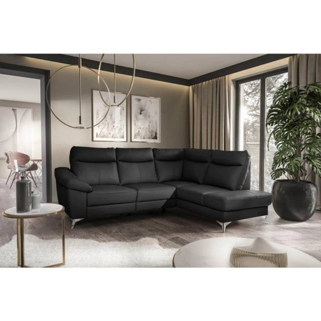 Cordelra Leather Sectional with Power Reclining Seat and Underseat Storage - Black (102cm H X 242cm W X 194cm D)
