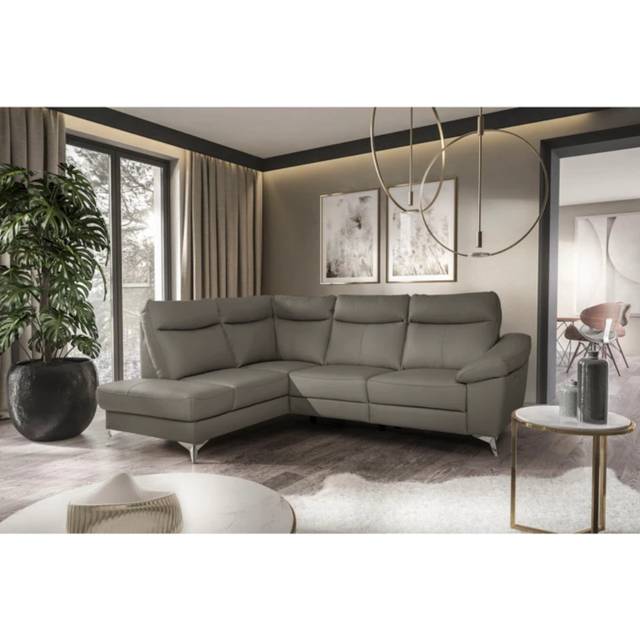 Cordelra Leather Sectional with Power Reclining Seat and Underseat Storage - Dark Grey (102cm H X 242cm W X 194cm D)