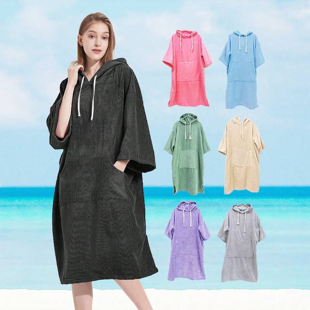 SHEIN A Solid Color Hooded Bathrobe With Sleeves, Minimalist Style Super Fine Fiber Hooded Terry Cloth Changing Bathrobe For Beach Surfing Swimming, Thicken