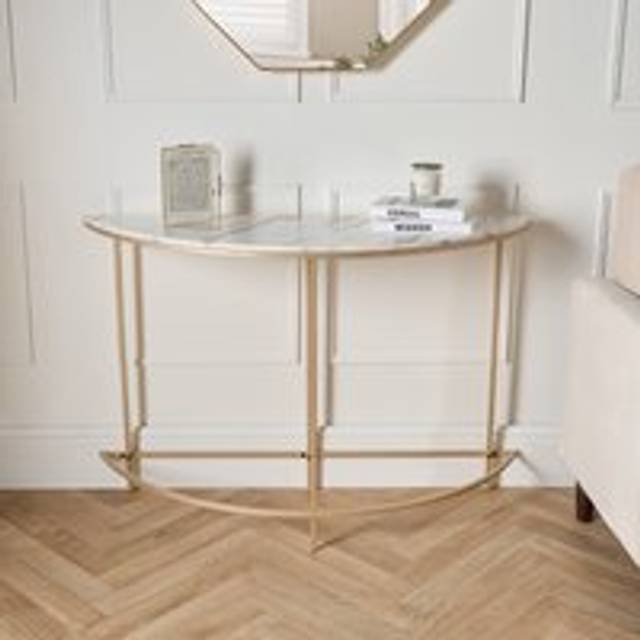 OHS Manhattan Gold Semicircle Console Table - White Marble - Monochrome