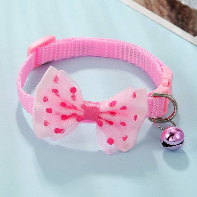 SHEIN 1pc Pink Polka Dot Bow Tie Collar For Cat/Dog