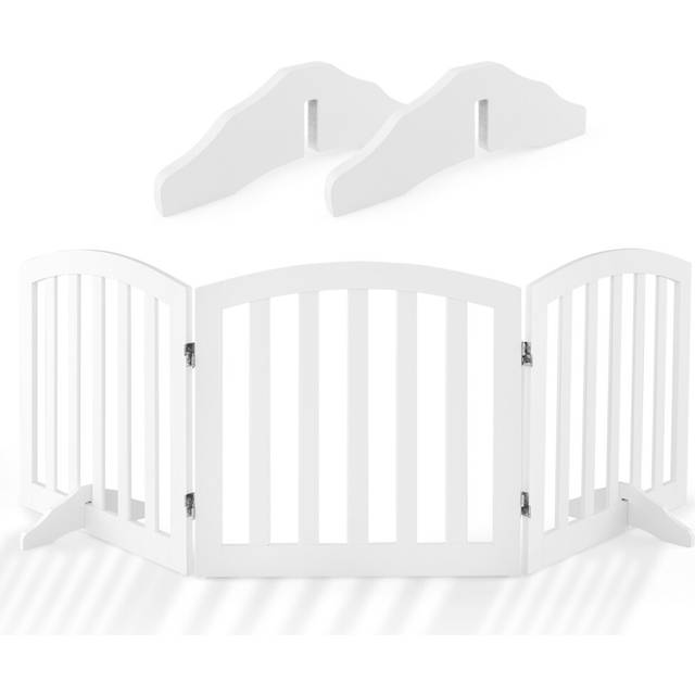 3-Panel Wooden Dog Gate Freestanding Pet Fence Baby Folding