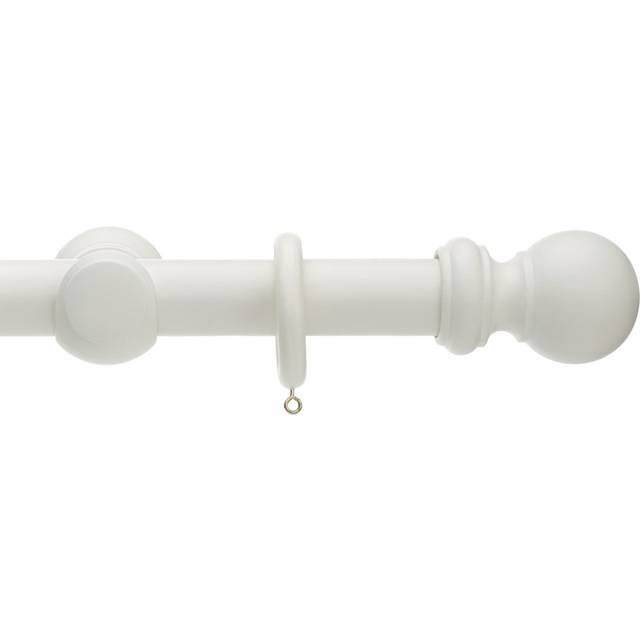 Keswick Wooden Complete Curtain Pole and Hardware Set 35mm - Linen White (3.5cm H x 240cm W x 3.5cm D)