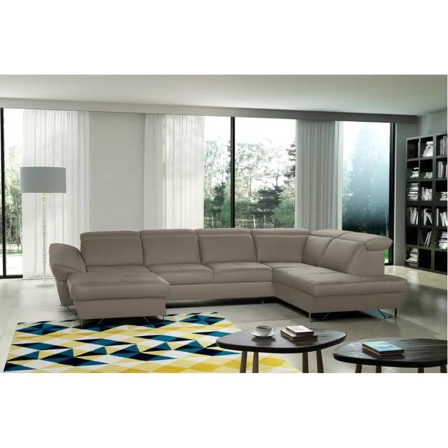 Natron Leather Corner U-form Sectional with Sleeping Function and Storage - Tan (99cm H X 346cm W X 221cm D)