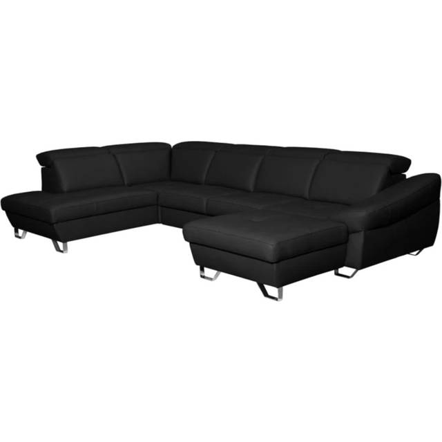 Natron Leather Corner U-form Sectional with Sleeping Function and Storage - Black (99cm H X 346cm W X 221cm D)