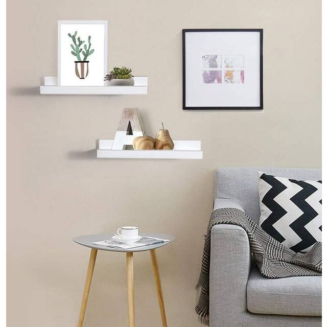 Set Of 2 Floating Wall Shelves Picture Ledge Display Racks Book Hanging Shelf (10 X 5 Cm) - White (10 H x 30 W x 5 D cm)