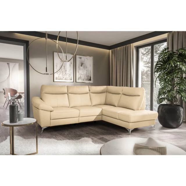 Cordelra Leather Sectional with Power Reclining Seat and Underseat Storage - Beige (102cm H X 242cm W X 194cm D)