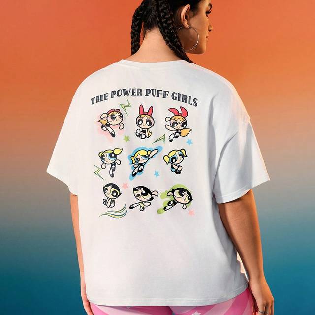 SHEIN Plus Size Casual Y2K Cute Rave Festival White Graphic Tee With Star Print And Back Graphic Detail