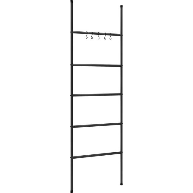 vidaXL Towel Rack Ladder with 5 Tiers Black Iron Wall Leaning Towel Ladder