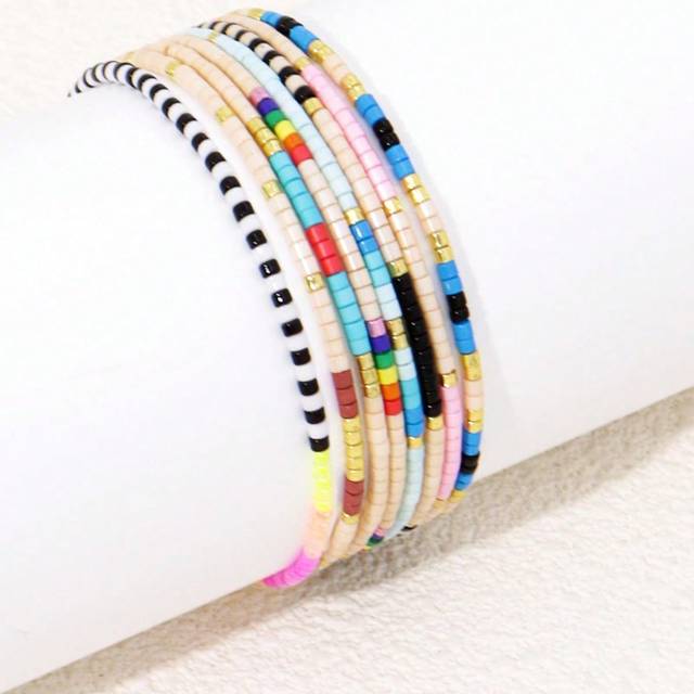 SHEIN 7pcs Handmade Multi-Layered Beaded Elastic Bracelet Set For Women, Party/Holiday Accessories