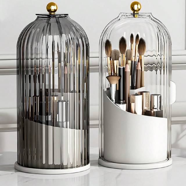SHEIN 1pc 360Â° Rotating Makeup Brush Holder With Transparent Cover, Desktop Brush Organizer, Tabletop Makeup Brush Storage Cup, Cosmetic Display Stand ,Jew