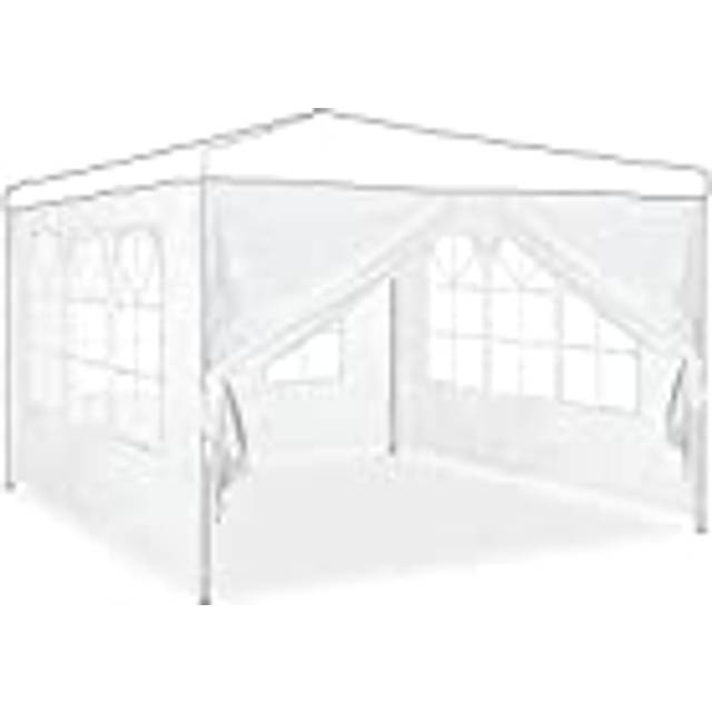 Relaxdays gazebo side panels, set of 4, marquee side wall, waterproof, with window, PVC/PE fabric, pergola covers, white
