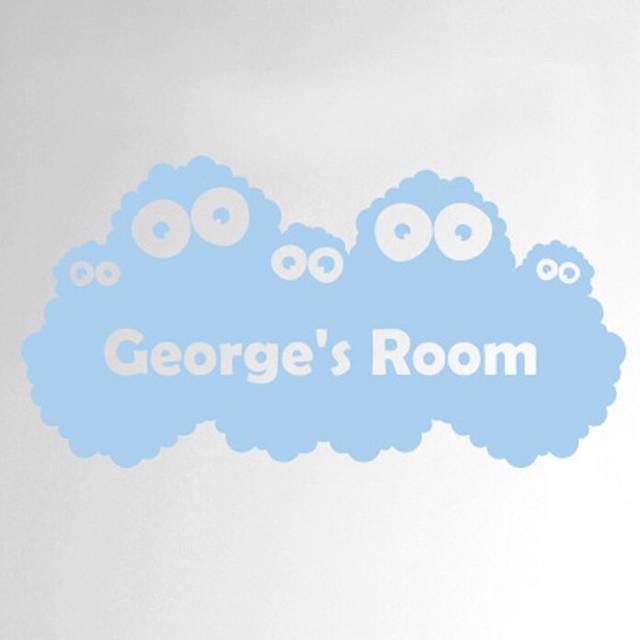 Personalised Monster Kids Door Room Wall Sticker - Light Blue (21cm H X 40cm W)