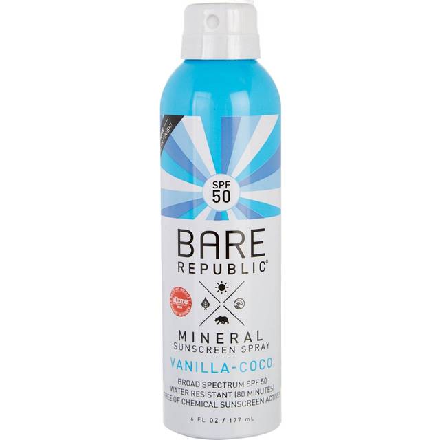 Bare Republic Mineral Sunscreen SPF 50 Sunblock Spray  Sheer and Non-Greasy Finish  Vanilla Coco Scent  6 Fl Oz