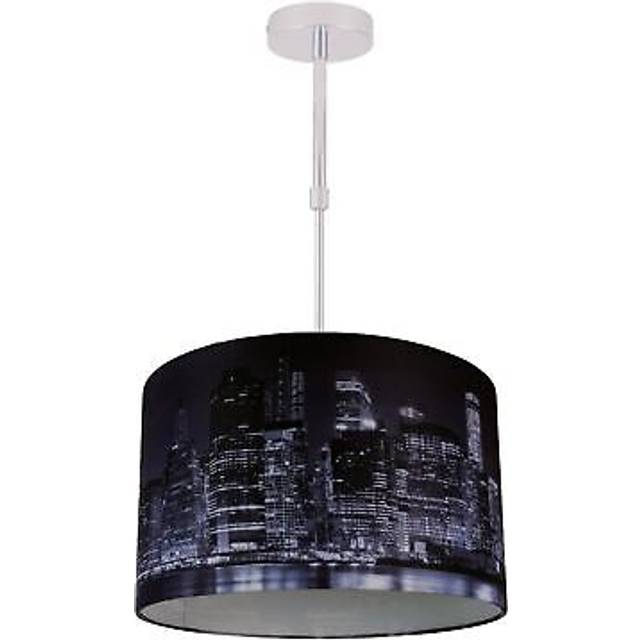 Digitally Printed Shade with New York City Skyline 320mm Diameter Adjustable Flush - Silver - One Size