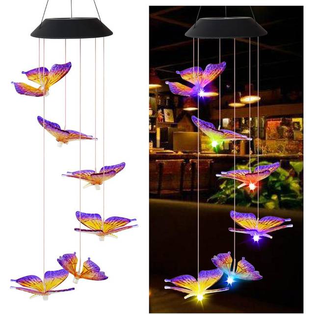 Solar Energy Powered Wind Chime Lamp Color-changing Butterfly Outdoor Garden Street Solar Panel